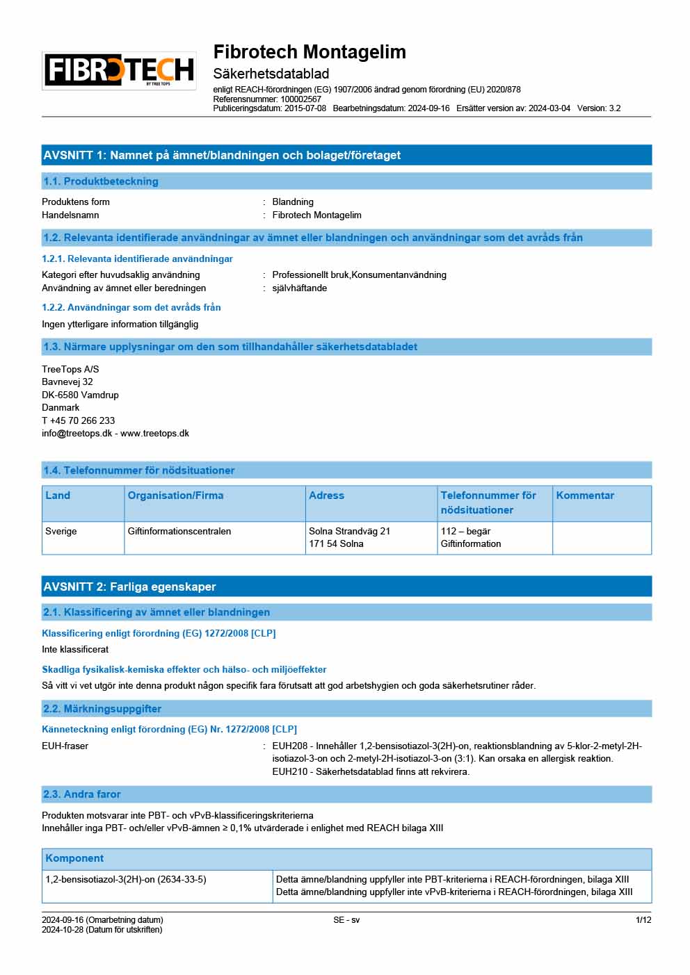 Fibrotech lim SDS